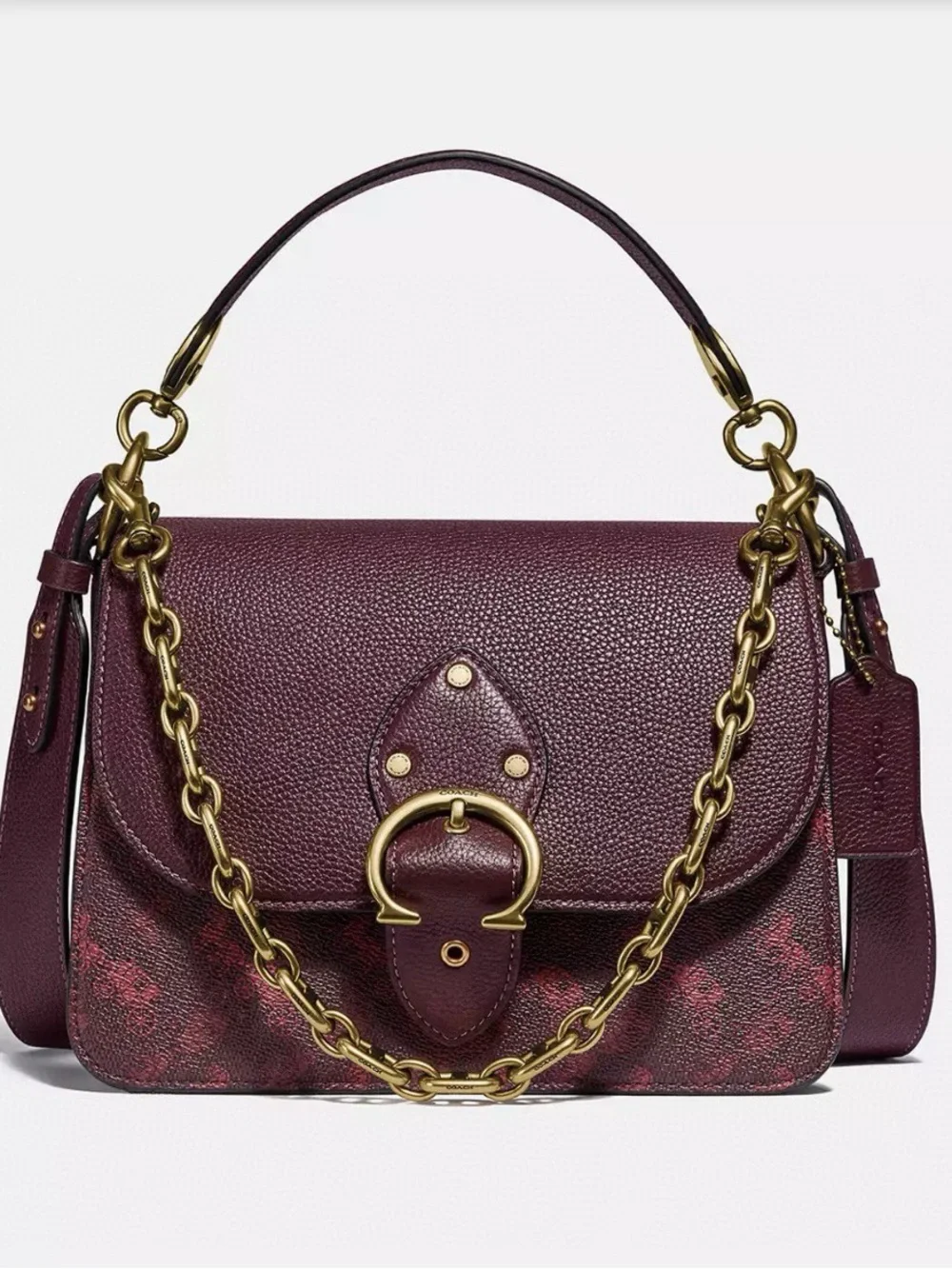 New Coach Beat Shoulder Bag With Horse And Carriage Print Oxblood Cranberry $550